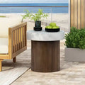 Elegant Antique White Top Side Table with Natural Wood Base