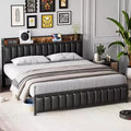 Acekool Upholstered Platform Bed Frame with Storage Headboard, USB Ports & Strong Metal Slats