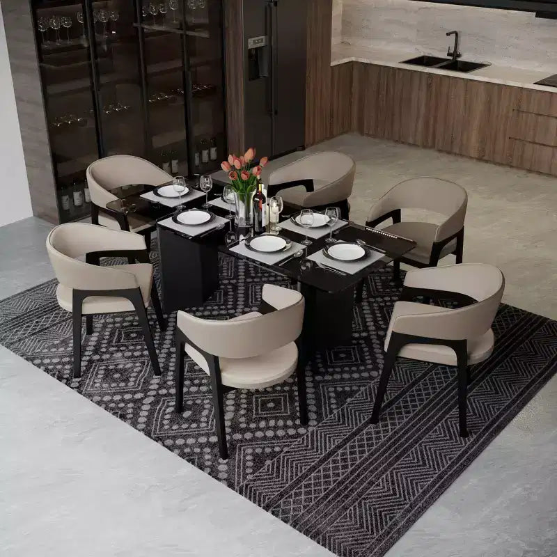 Fauteuil de salle à manger en U, dossier ouvert en cuir, lot de 2