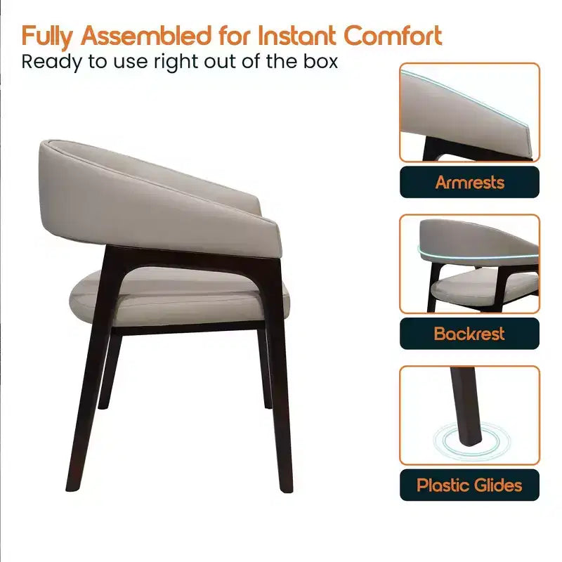 Fauteuil de salle à manger en U, dossier ouvert en cuir, lot de 2