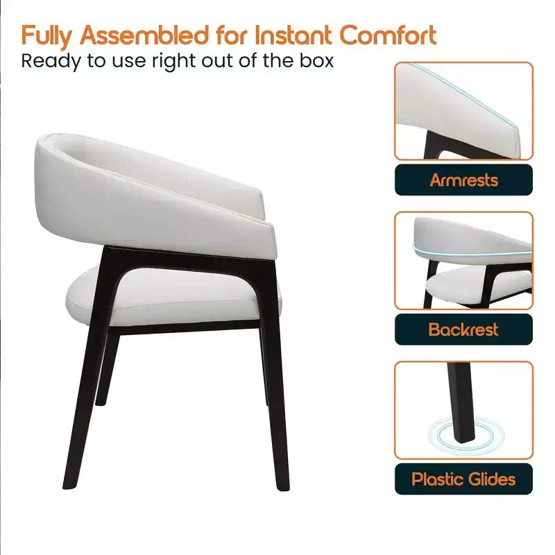 Fauteuil de salle à manger en U, dossier ouvert en cuir, lot de 2