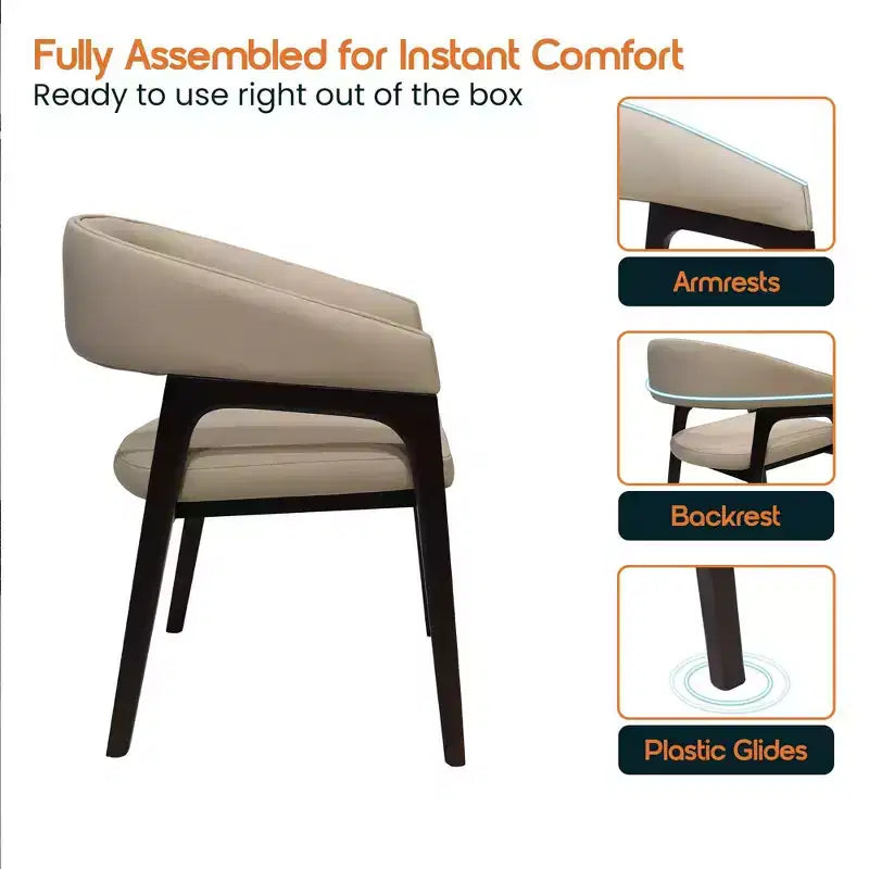 Fauteuil de salle à manger en U, dossier ouvert en cuir, lot de 2