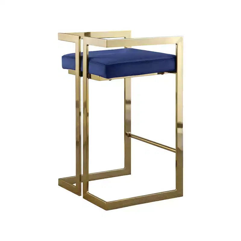 Tabouret de comptoir en velours bleu marine avec accoudoirs, base dorée, lot de 2