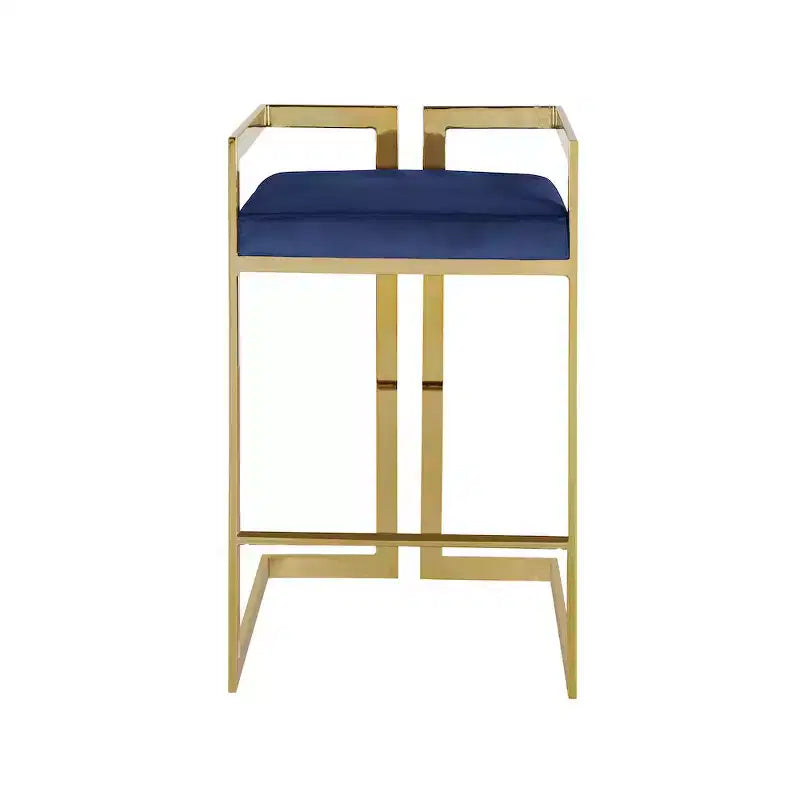 Tabouret de comptoir en velours bleu marine avec accoudoirs, base dorée, lot de 2