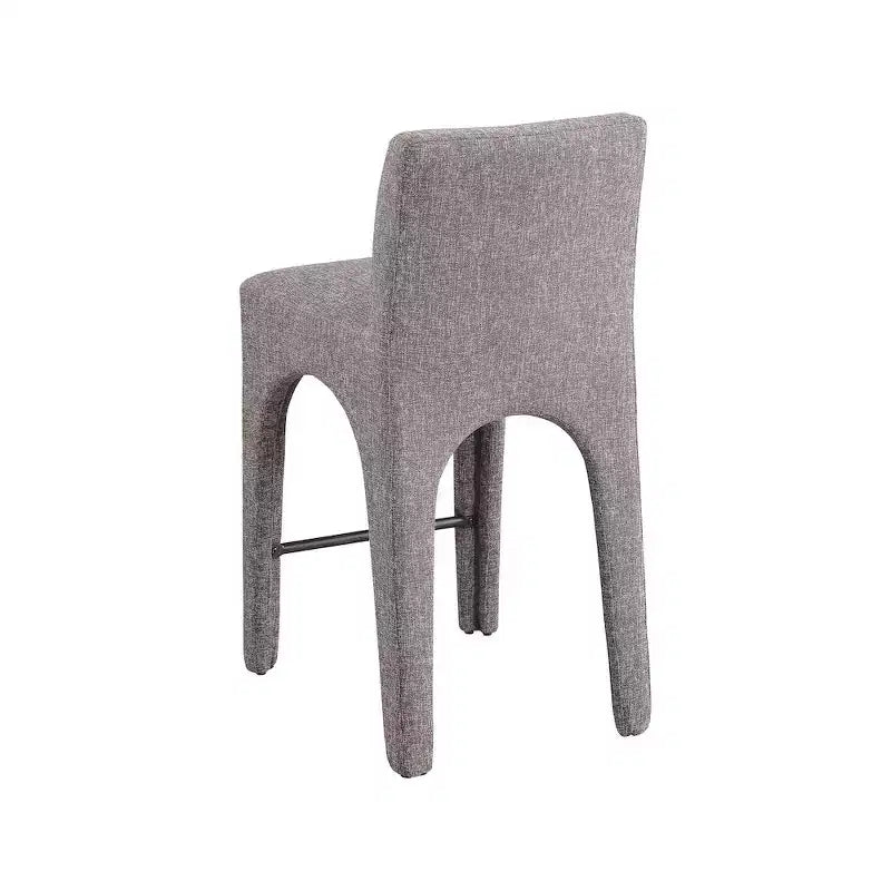 Tabouret de bar tapissé en lin marron, sans accoudoirs, dossier mi-haut, 1 place