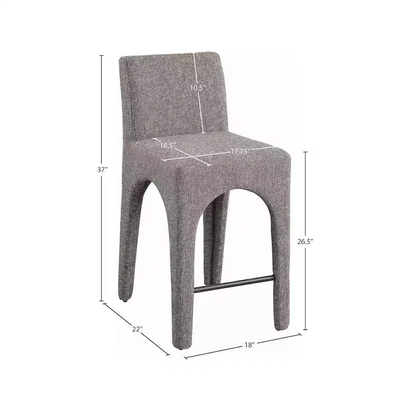 Tabouret de bar tapissé en lin marron, sans accoudoirs, dossier mi-haut, 1 place