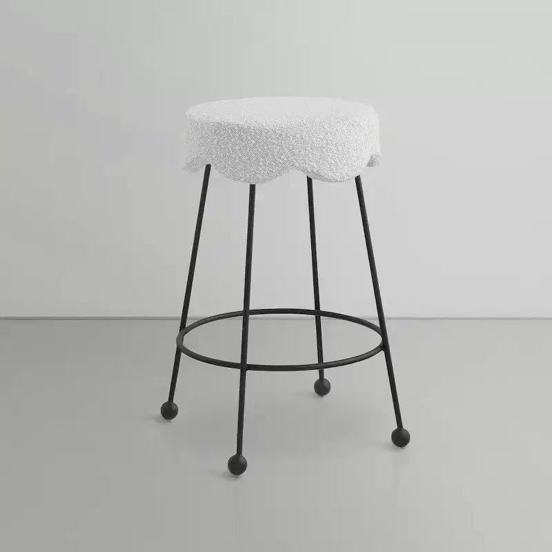 Tabouret de comptoir rond en velours crème, sans dossier, 1 place