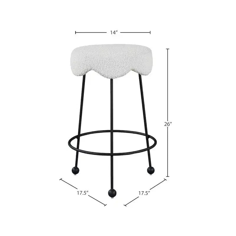 Tabouret de comptoir rond en velours crème, sans dossier, 1 place