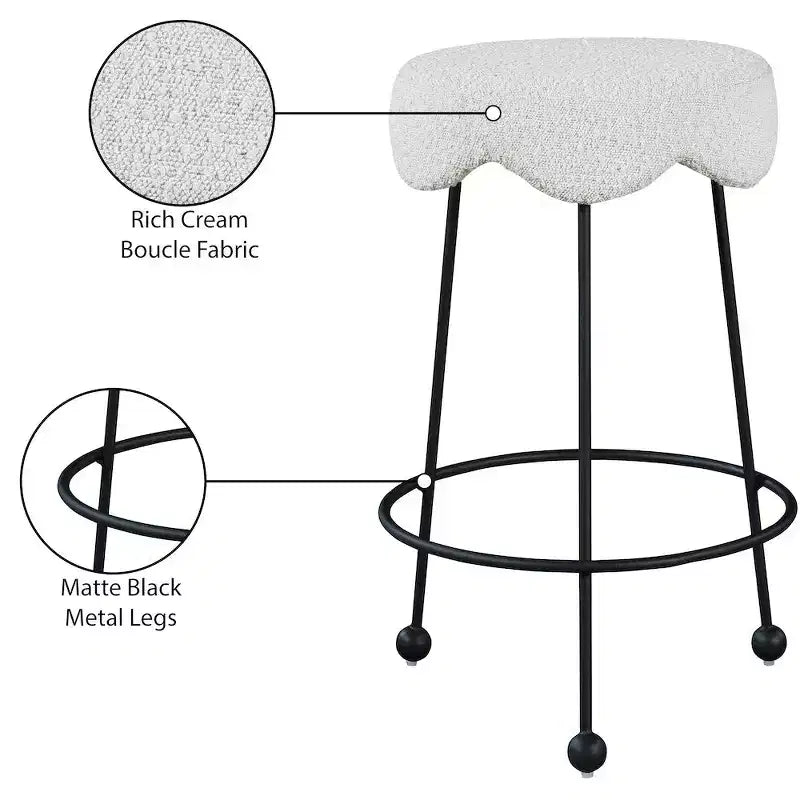 Tabouret de comptoir rond en velours crème, sans dossier, 1 place