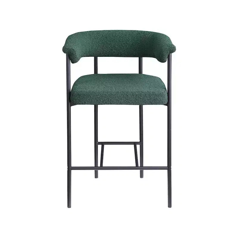 Tabouret de comptoir en velours vert avec accoudoirs, lot de 2