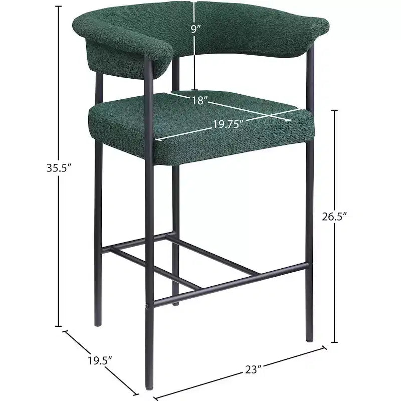 Tabouret de comptoir en velours vert avec accoudoirs, lot de 2