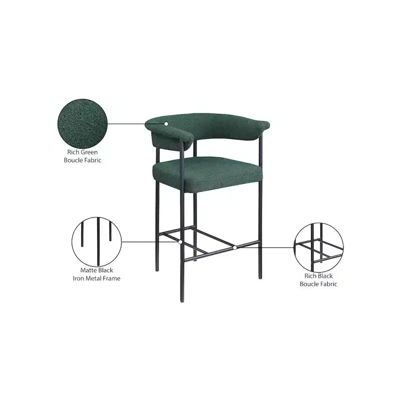 Tabouret de comptoir en velours vert avec accoudoirs, lot de 2