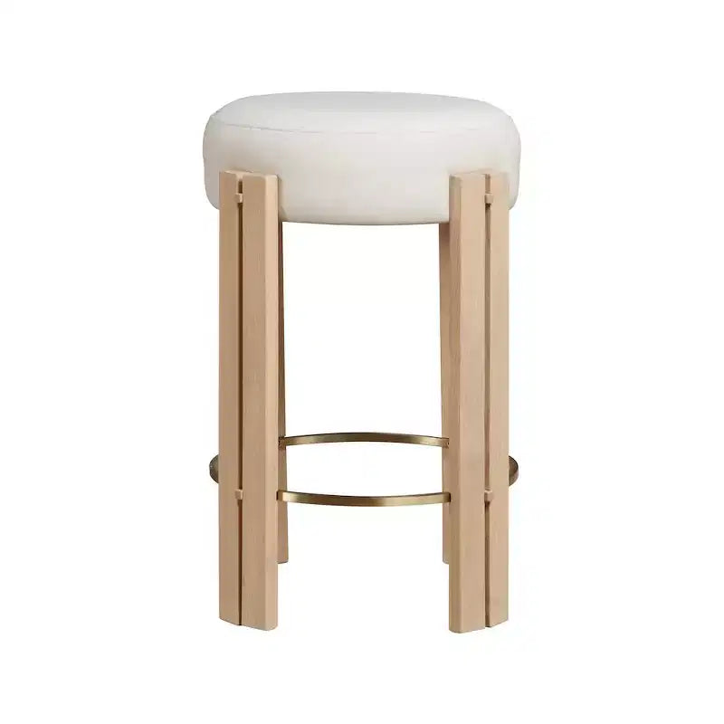Tabouret de comptoir sans dossier en similicuir crème, structure en laiton brossé, 1 place