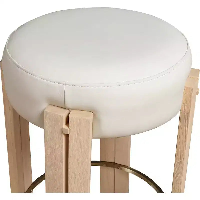 Tabouret de comptoir sans dossier en similicuir crème, structure en laiton brossé, 1 place
