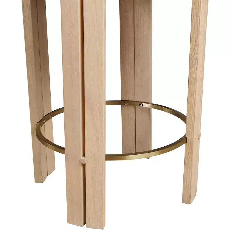 Tabouret de comptoir sans dossier en similicuir crème, structure en laiton brossé, 1 place
