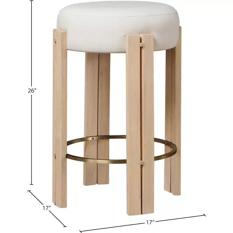 Tabouret de comptoir sans dossier en similicuir crème, structure en laiton brossé, 1 place
