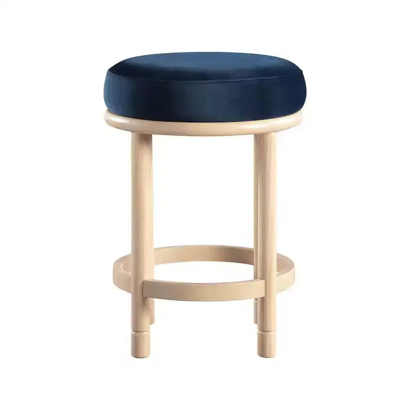 Tabouret de comptoir rond en velours bleu marine, sans accoudoirs, 1 place