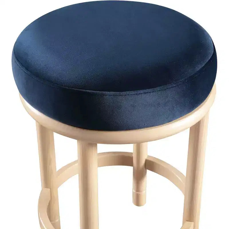 Tabouret de comptoir rond en velours bleu marine, sans accoudoirs, 1 place