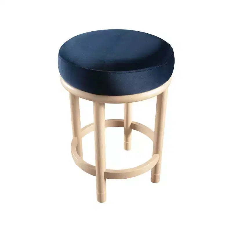 Tabouret de comptoir rond en velours bleu marine, sans accoudoirs, 1 place