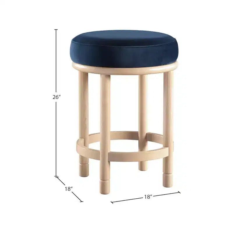 Tabouret de comptoir rond en velours bleu marine, sans accoudoirs, 1 place