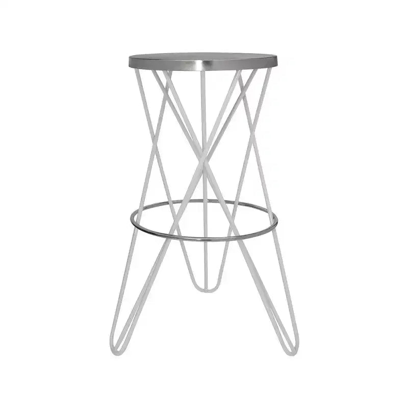 Tabouret de bar rond en fer blanc, sans dossier, 1 place