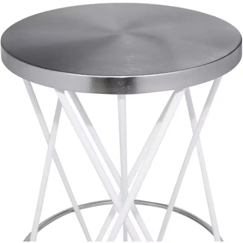 Tabouret de bar rond en fer blanc, sans dossier, 1 place