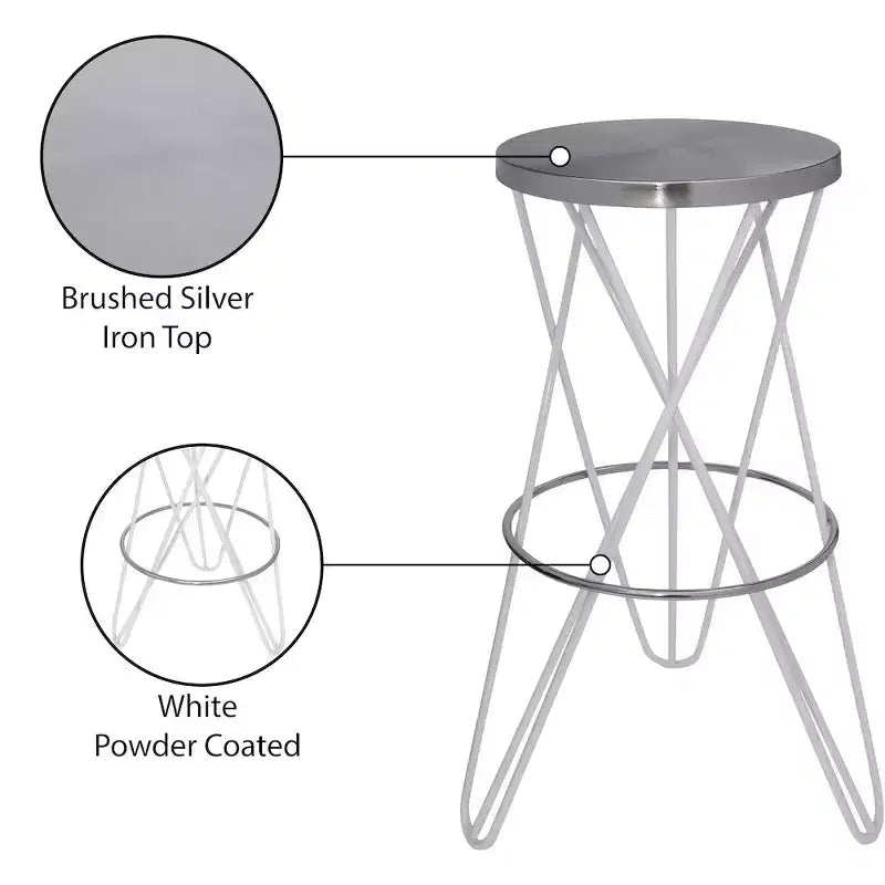 Tabouret de bar rond en fer blanc, sans dossier, 1 place