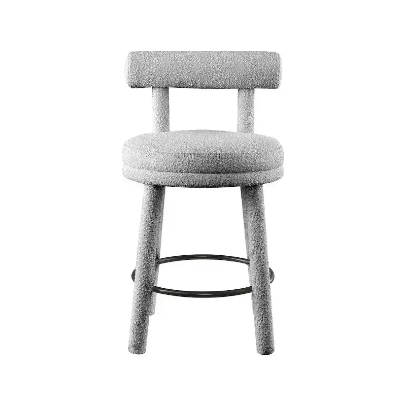 Tabouret de comptoir rond en velours bouclé gris, lot de 2
