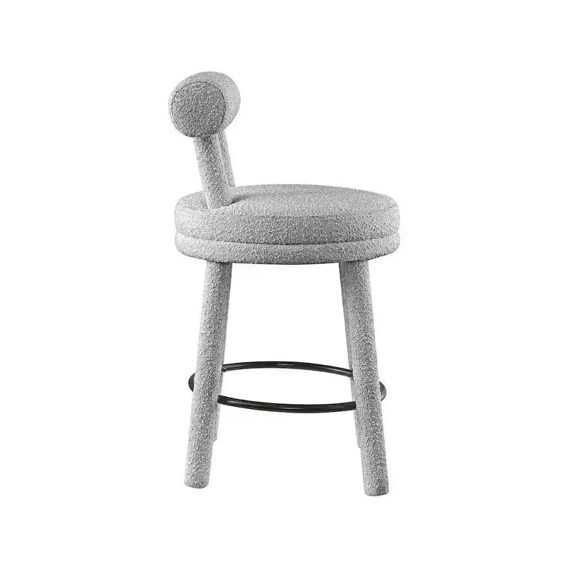 Tabouret de comptoir rond en velours bouclé gris, lot de 2