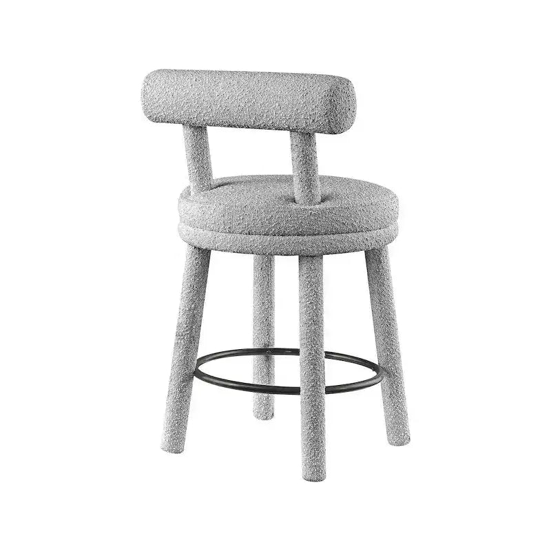 Tabouret de comptoir rond en velours bouclé gris, lot de 2