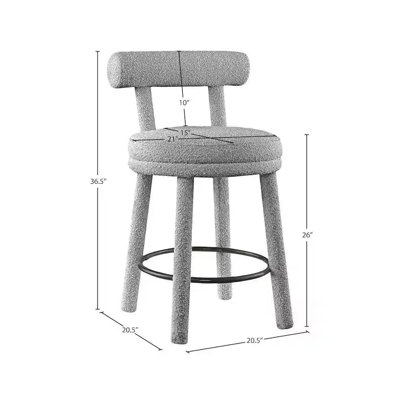 Tabouret de comptoir rond en velours bouclé gris, lot de 2