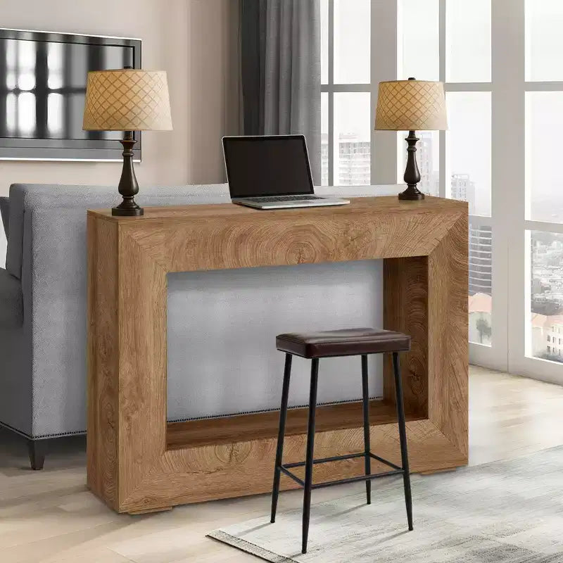 Console de 47 po en bois avec étagère de rangement – Couleur feu / Grain de bois coupé au couteau, montage par 1 personne