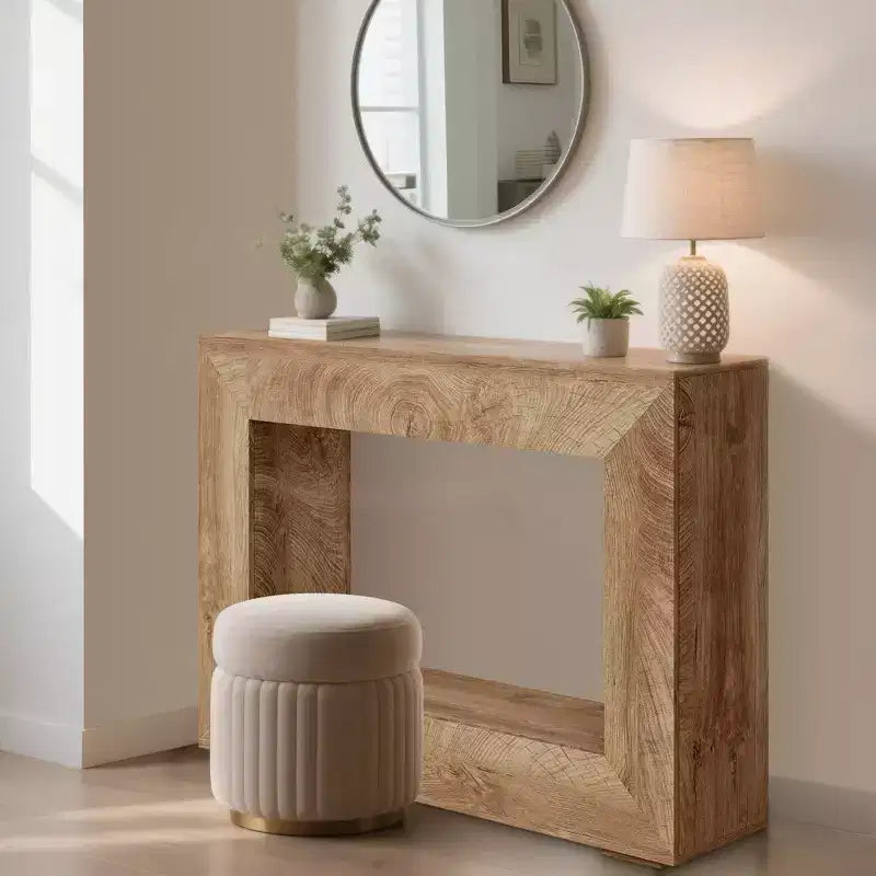 Console de 47 po en bois avec étagère de rangement – Couleur feu / Grain de bois coupé au couteau, montage par 1 personne