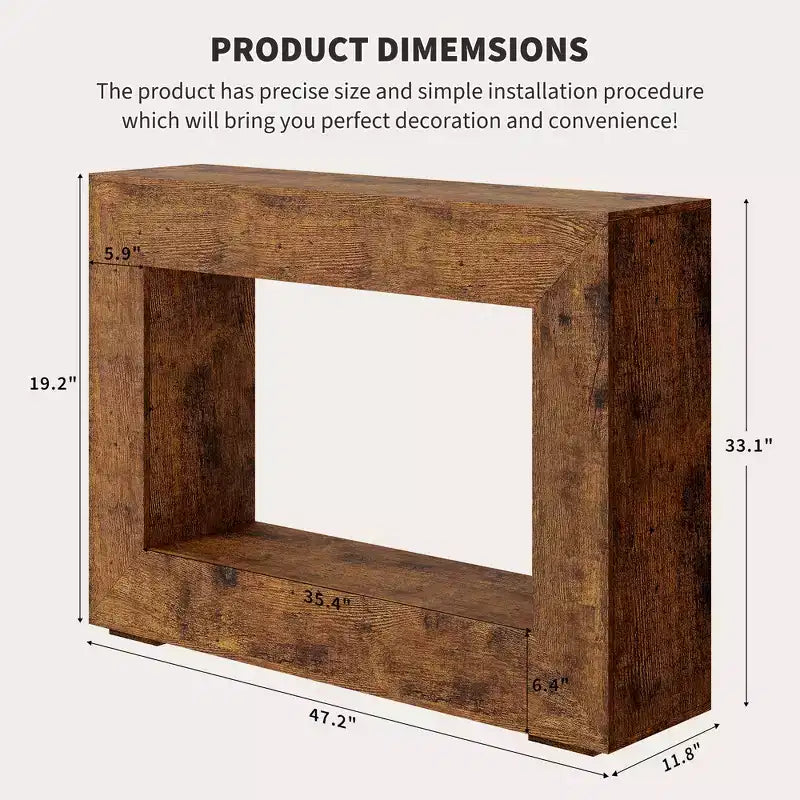 Console de 47 po en bois avec étagère de rangement – Couleur feu / Grain de bois coupé au couteau, montage par 1 personne