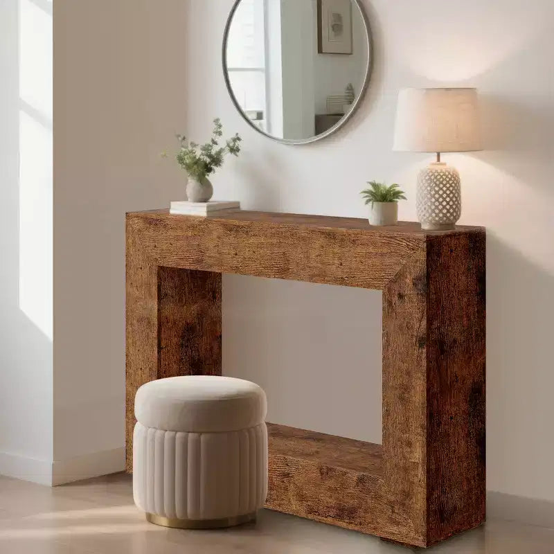 Console de 47 po en bois avec étagère de rangement – Couleur feu / Grain de bois coupé au couteau, montage par 1 personne