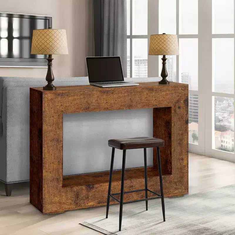 Console de 47 po en bois avec étagère de rangement – Couleur feu / Grain de bois coupé au couteau, montage par 1 personne