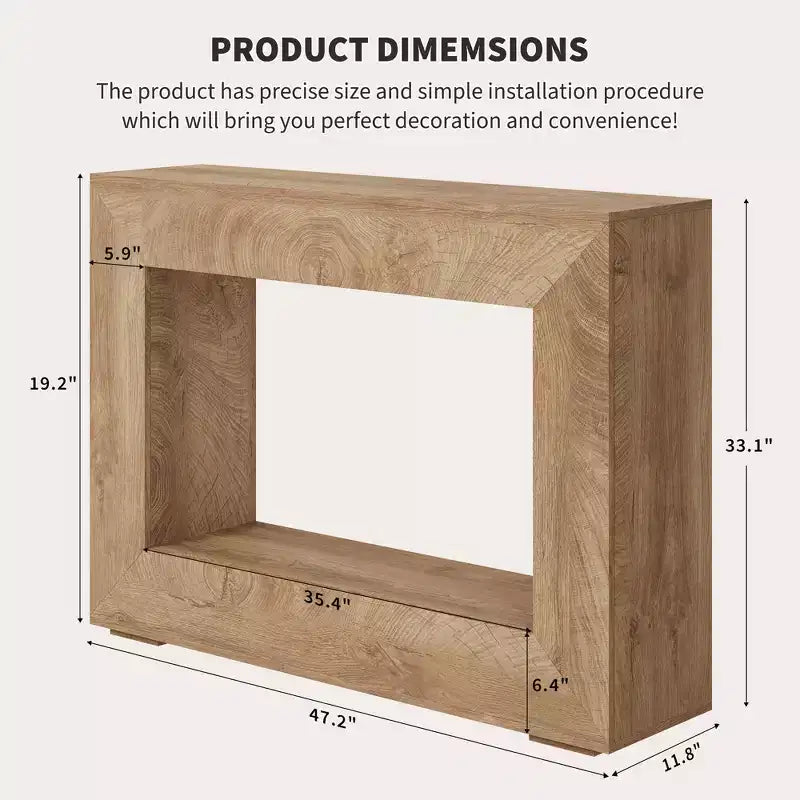 Console de 47 po en bois avec étagère de rangement – Couleur feu / Grain de bois coupé au couteau, montage par 1 personne