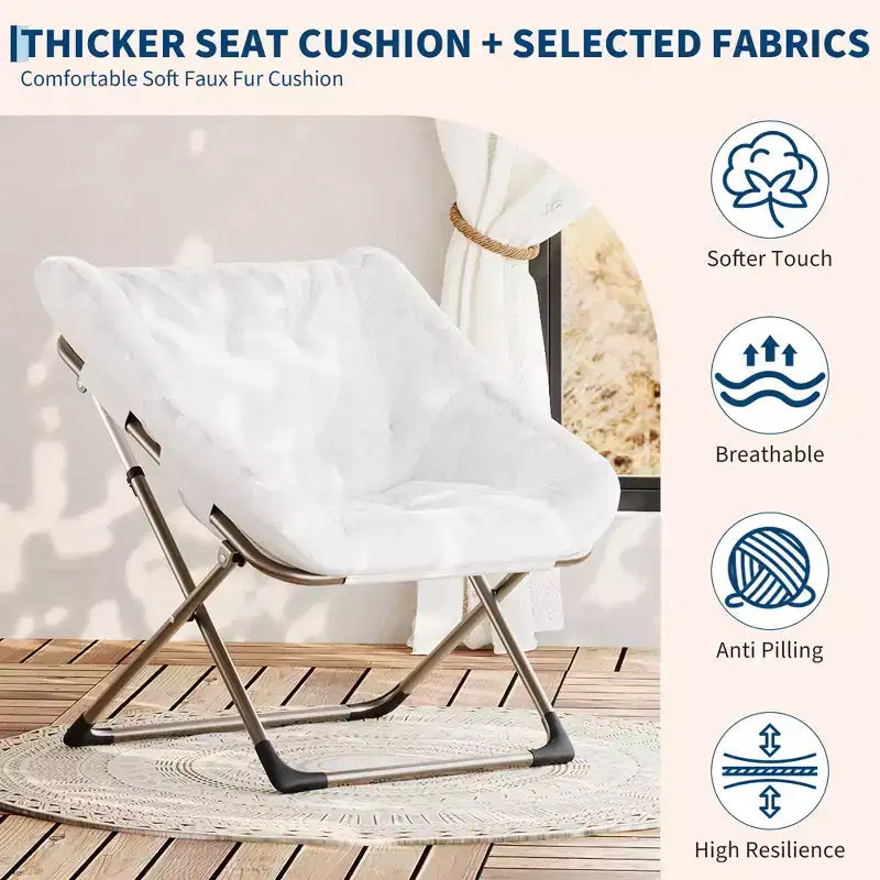 Fauteuil soucoupe pliant en fausse fourrure – Gris / Rose / Blanc, une place, capacité 136 kg
