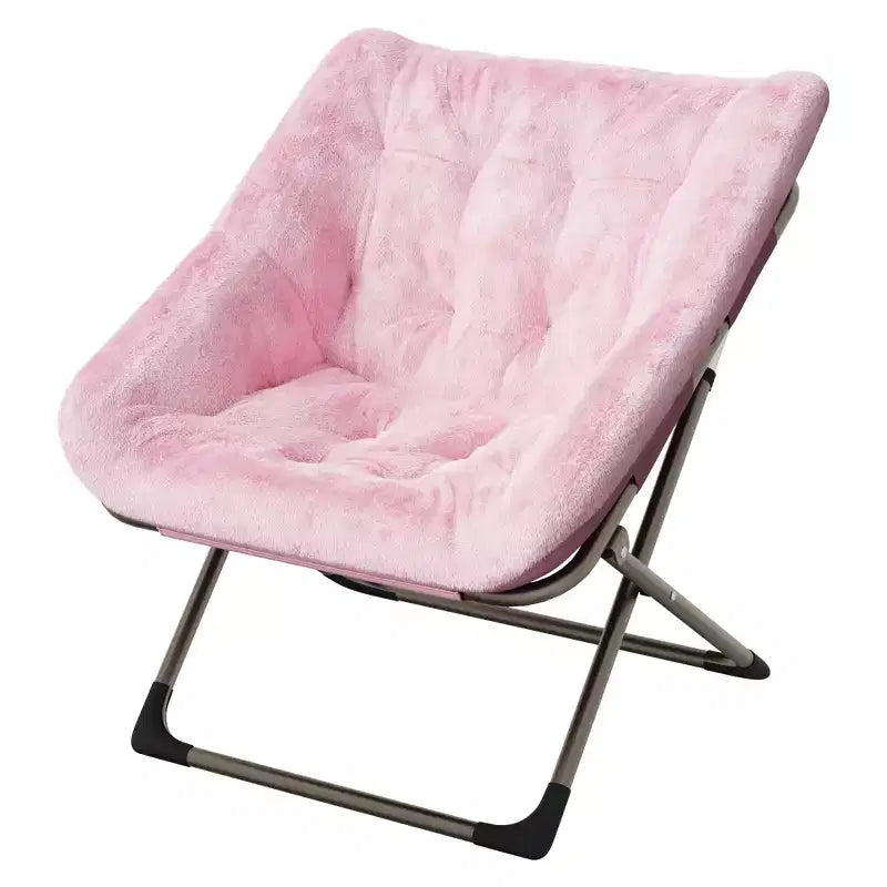 Fauteuil soucoupe pliant en fausse fourrure – Gris / Rose / Blanc, une place, capacité 136 kg