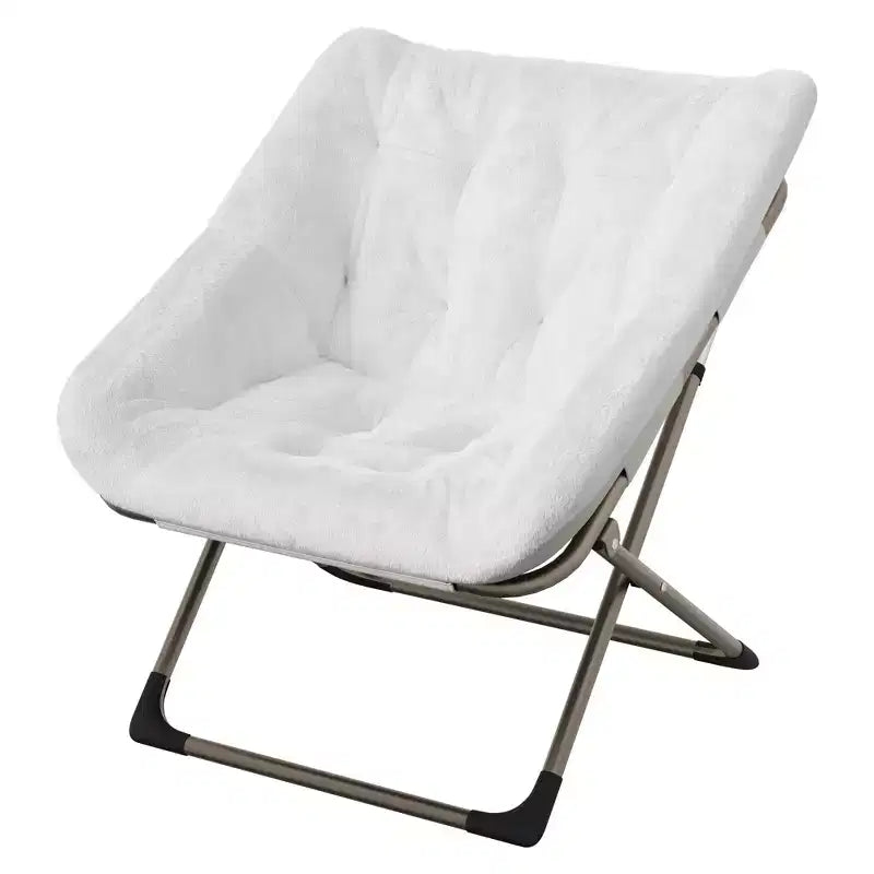 Fauteuil soucoupe pliant en fausse fourrure – Gris / Rose / Blanc, une place, capacité 136 kg
