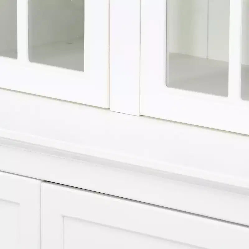 Meuble de Rangement sur Pied, Style Ferme, Blanc, avec Portes en Verre à Treillis, 4 Portes, Montage par 1 Personne