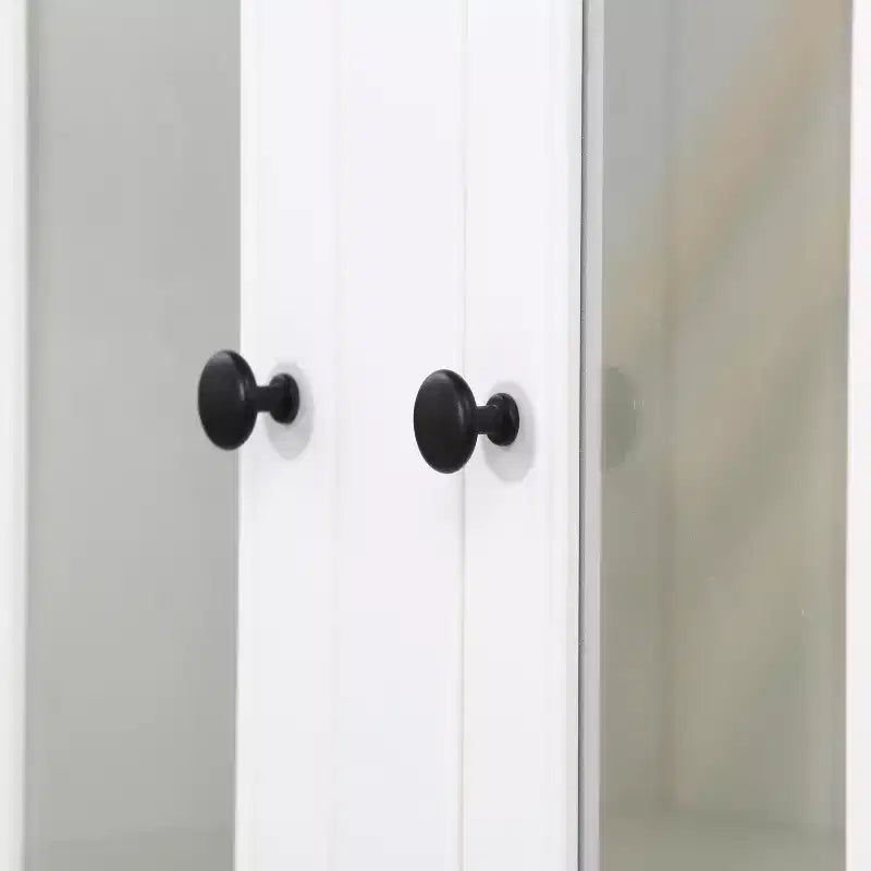 Meuble de Rangement sur Pied, Style Ferme, Blanc, avec Portes en Verre à Treillis, 4 Portes, Montage par 1 Personne
