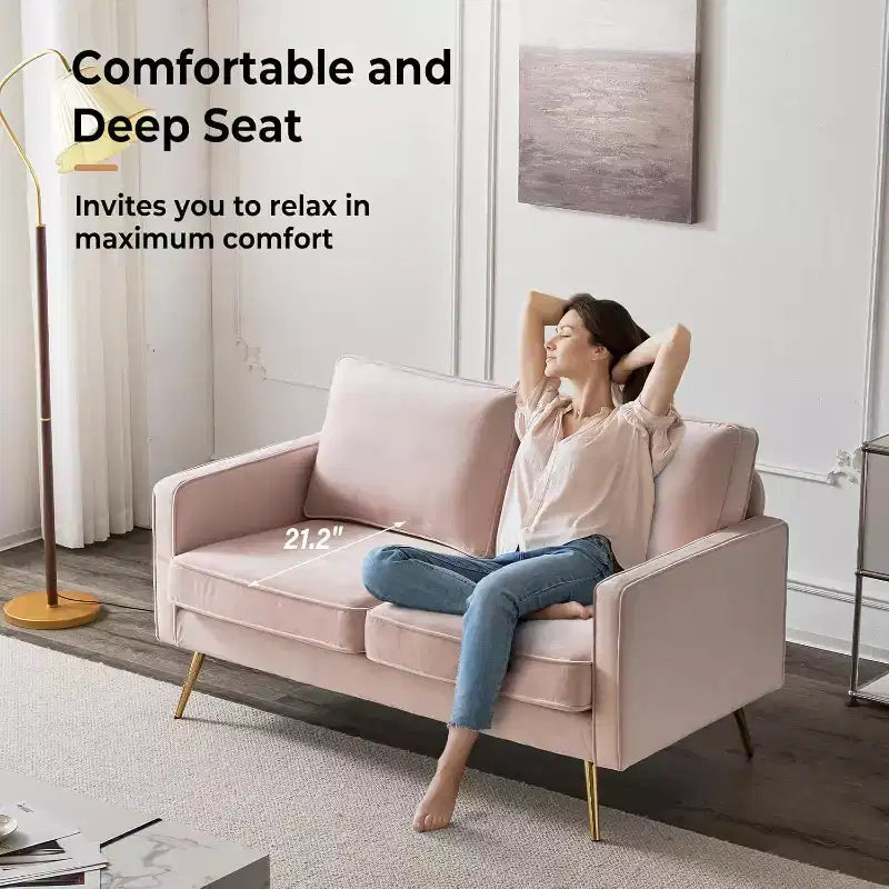 Causeuse moderne de 56 po, beige/marron/rose/blanc, assise profonde, 2 places