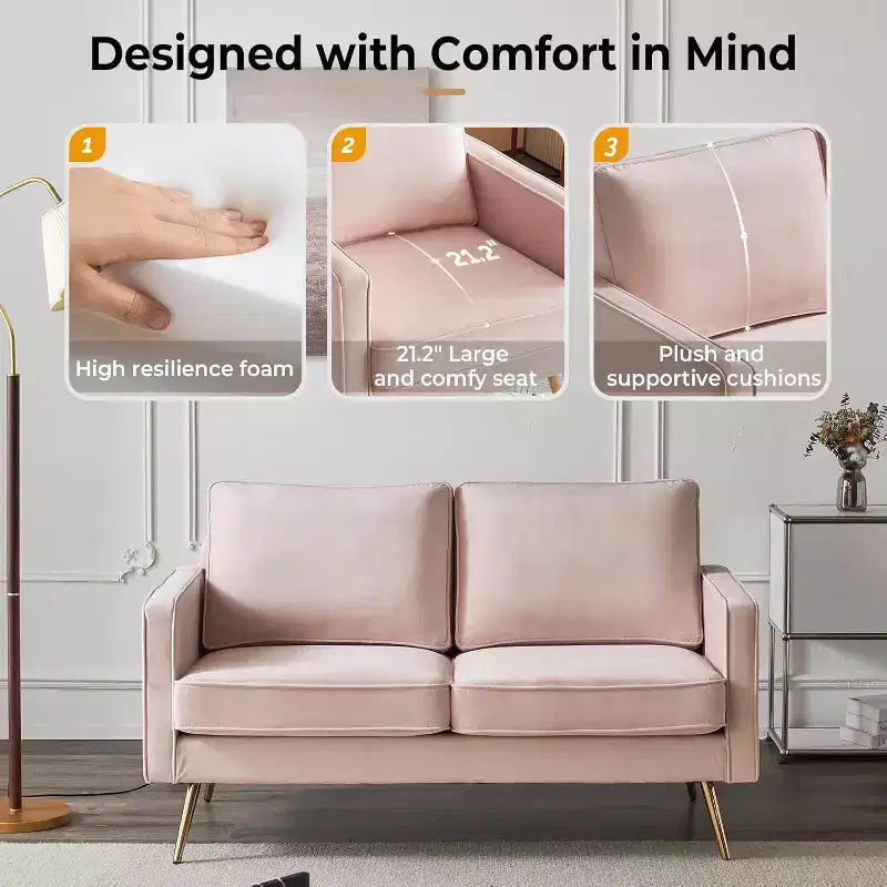 Causeuse moderne de 56 po, beige/marron/rose/blanc, assise profonde, 2 places