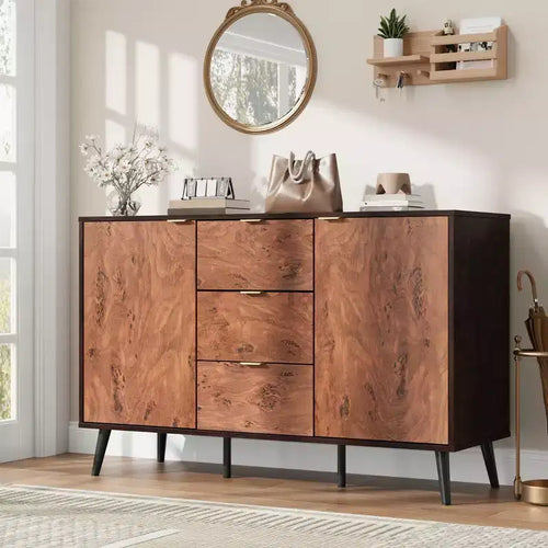 51.2 Sideboard Buffet Cabinet, Entryway Coffee Bar Cabinet with 3 Drawers, Wooden Media Console Table, Kitchen Pantry Cabinet for Living Room