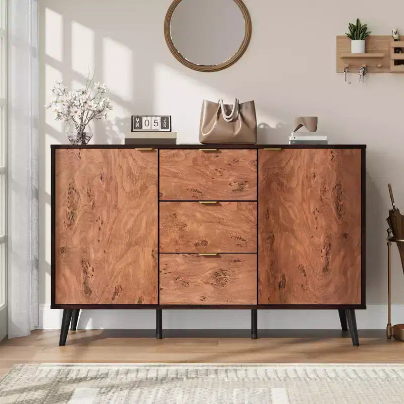 Buffet en bois marron de 130 cm avec 2 portes et étagères