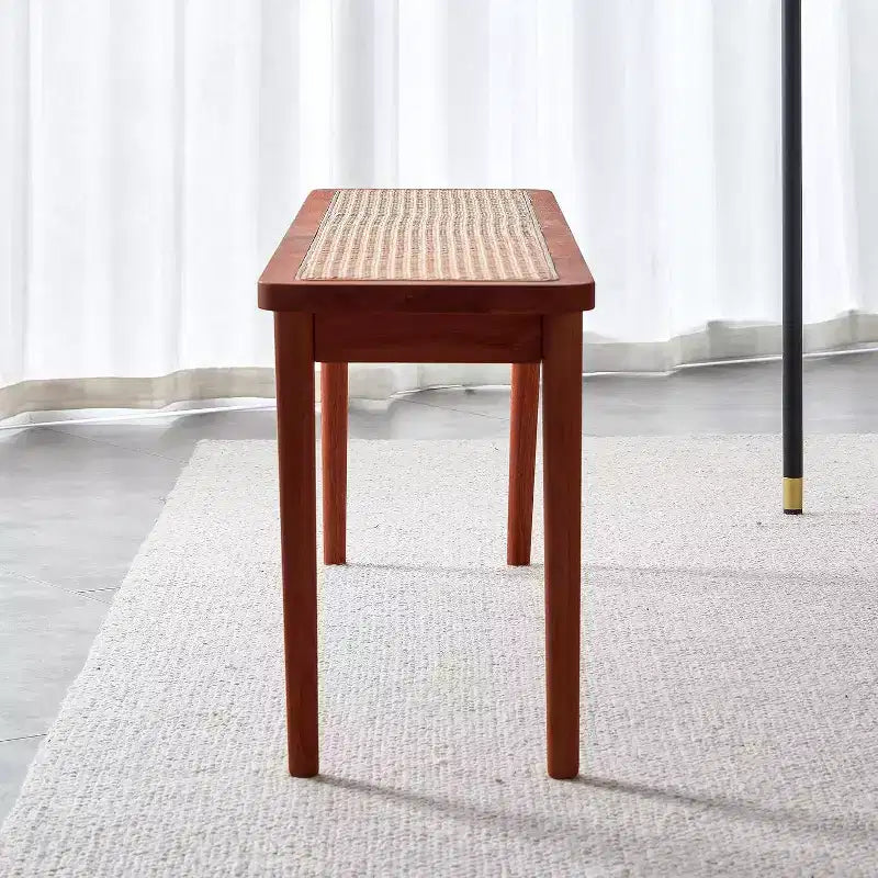 Banc d'entrée en bois de noyer et rotin, 2 places, 119 cm
