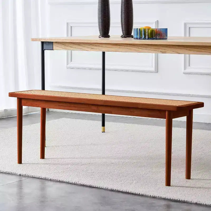 Banc d'entrée en bois de noyer et rotin, 2 places, 119 cm
