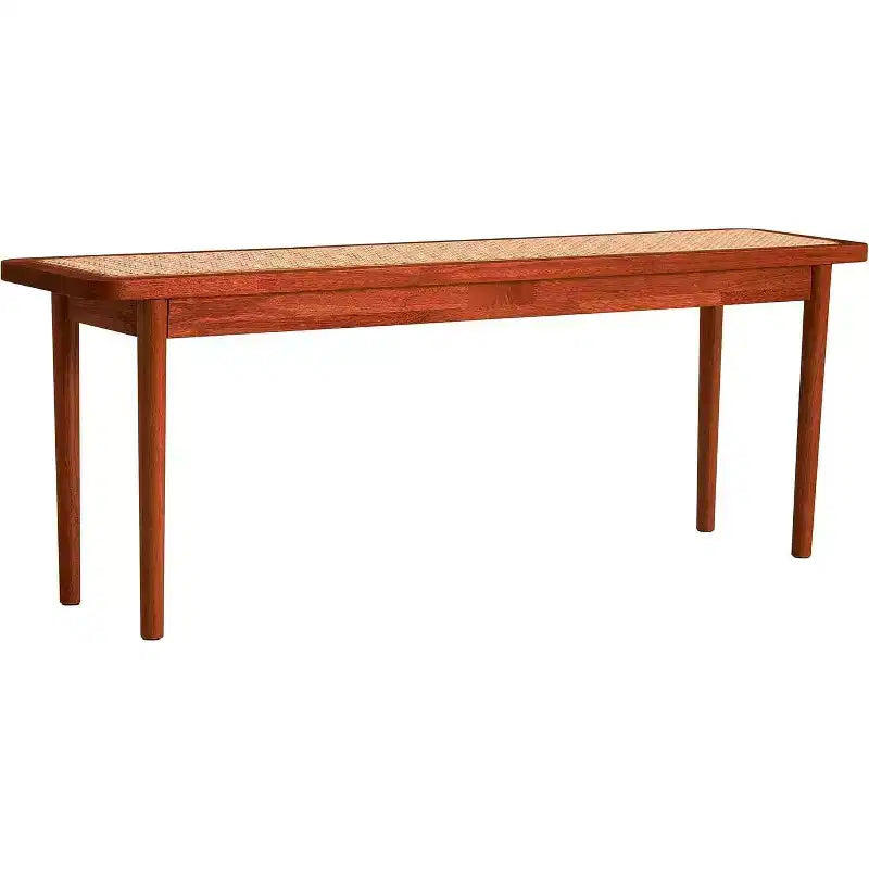 Banc d'entrée en bois de noyer et rotin, 2 places, 119 cm