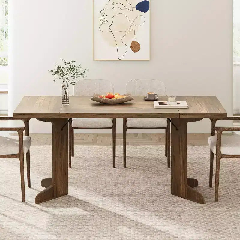 Table à manger rectangulaire 71 po en noir/noyer/bois, 6 à 8 places, piètement original